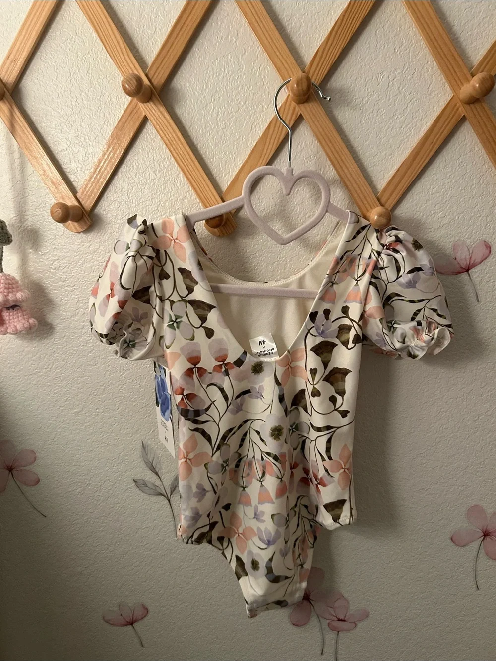 Floral Puff-Sleeve toddler bathing suit  Cream and Pastel
